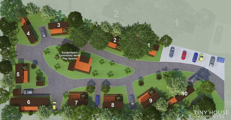 Site plan with tiny home lots around a loop road