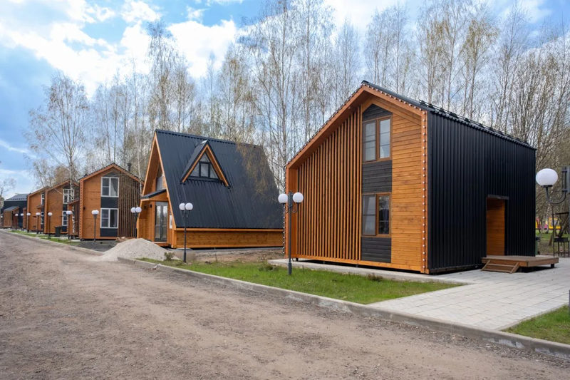 A row of modern cabins